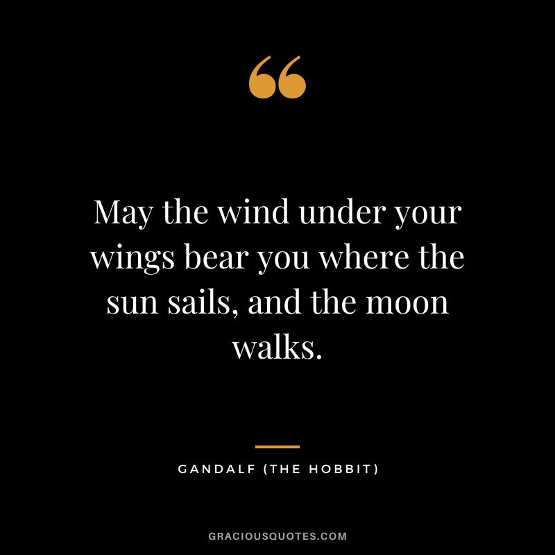 May the wind under your wings bear you where the sun sails, and the moon walks. - Gandalf