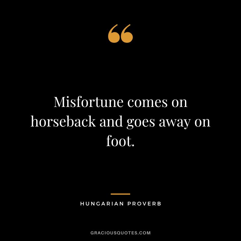 Misfortune comes on horseback and goes away on foot.