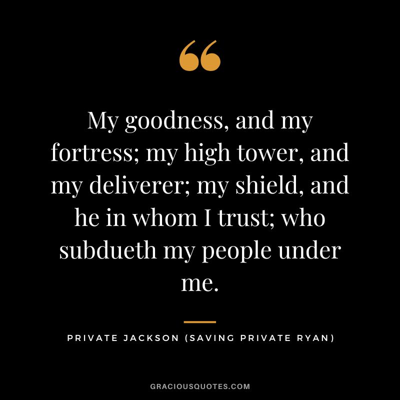 My goodness, and my fortress; my high tower, and my deliverer; my shield, and he in whom I trust; who subdueth my people under me. - Private Jackson
