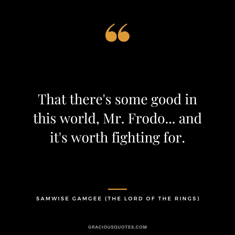 That there's some good in this world, Mr. Frodo... and it's worth fighting for. - Samwise Gamgee