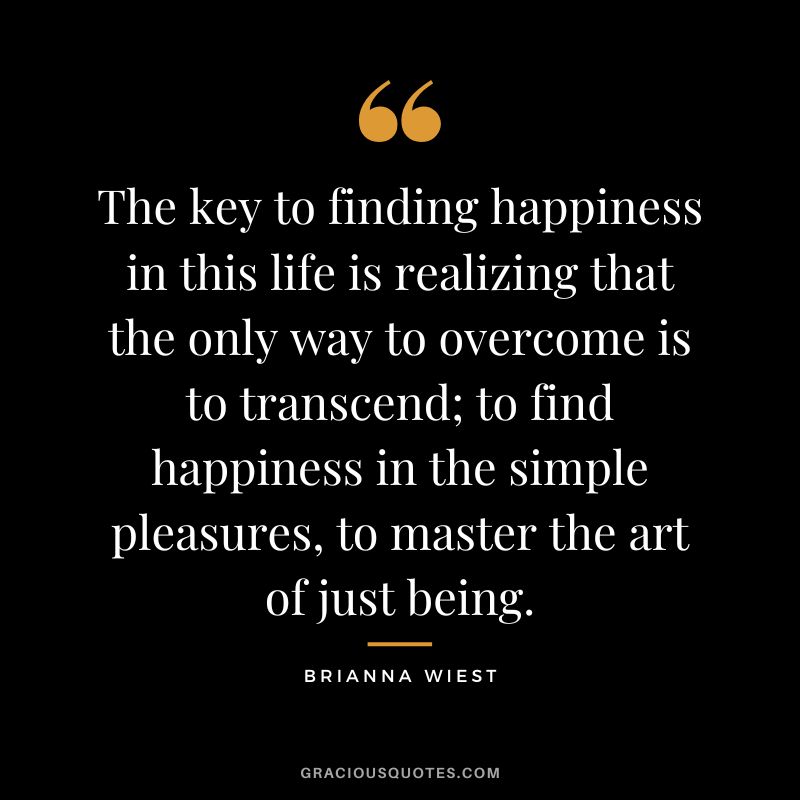 The key to finding happiness in this life is realizing that the only way to overcome is to transcend; to find happiness in the simple pleasures, to master the art of just being.