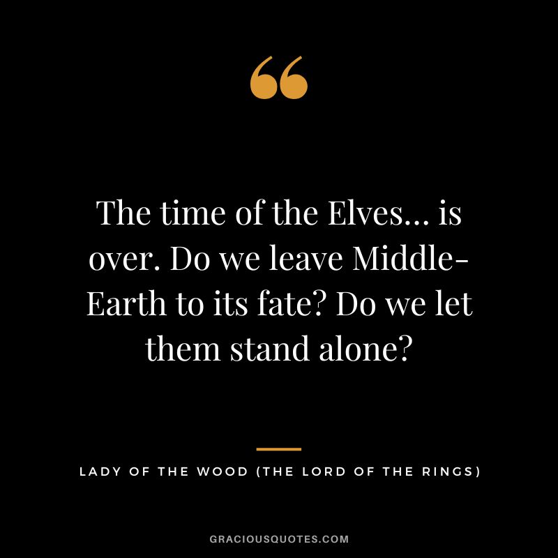 The time of the Elves… is over. Do we leave Middle-Earth to its fate Do we let them stand alone - Lady of the Wood