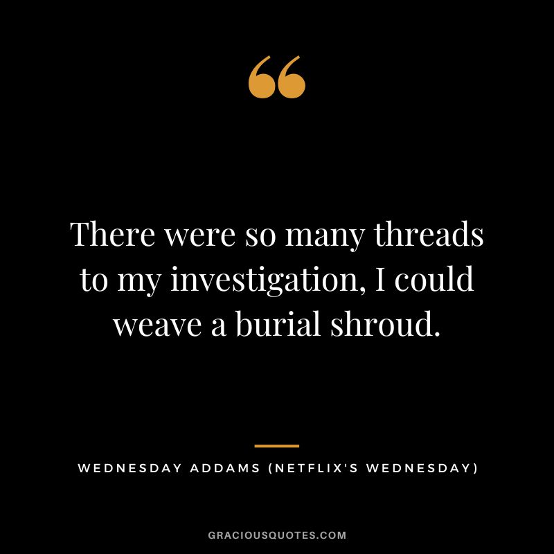 There were so many threads to my investigation, I could weave a burial shroud. - Wednesday Addams