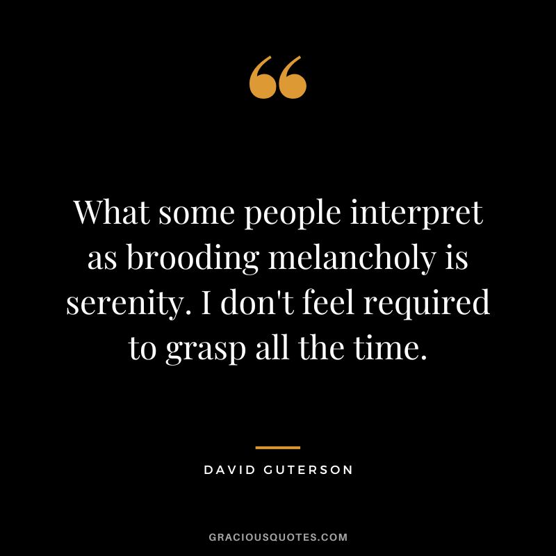What some people interpret as brooding melancholy is serenity. I don't feel required to grasp all the time. - David Guterson