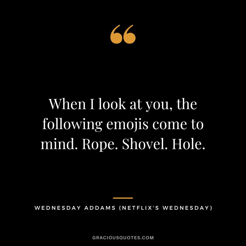 When I look at you, the following emojis come to mind. Rope. Shovel. Hole. - Wednesday Addams