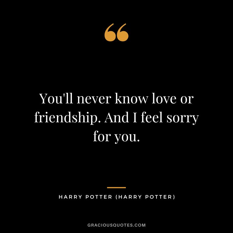 You'll never know love or friendship. And I feel sorry for you. - Harry Potter