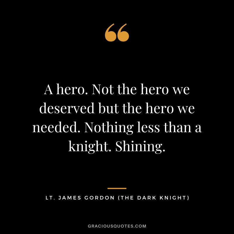 A hero. Not the hero we deserved but the hero we needed. Nothing less than a knight. Shining. - Lt. James Gordon