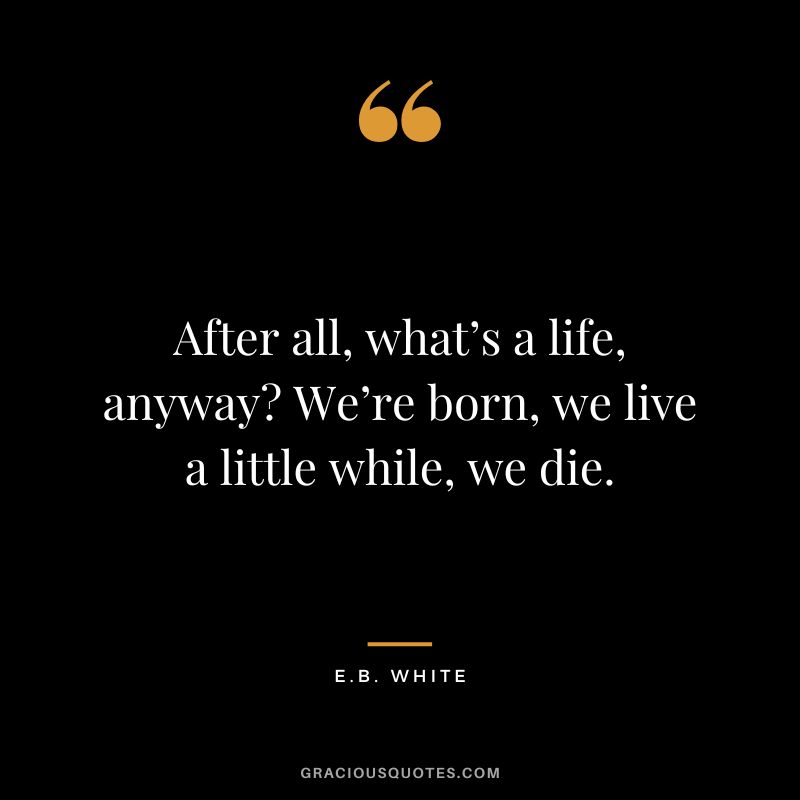 After all, what’s a life, anyway We’re born, we live a little while, we die. - E.B. White