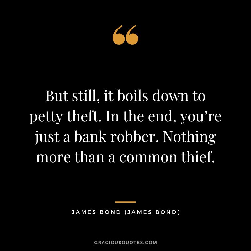 But still, it boils down to petty theft. In the end, you’re just a bank robber. Nothing more than a common thief. - James Bond
