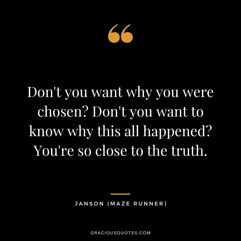 Don't you want why you were chosen Don't you want to know why this all happened You're so close to the truth. - Janson