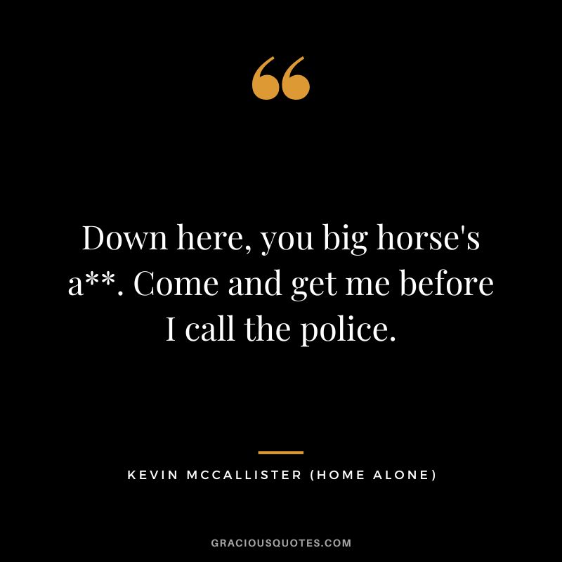Down here, you big horse's a. Come and get me before I call the police. - Kevin McCallister