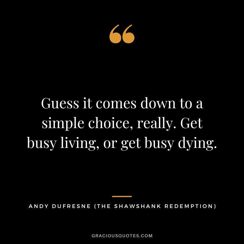 Guess it comes down to a simple choice, really. Get busy living, or get busy dying. - Andy Dufresne