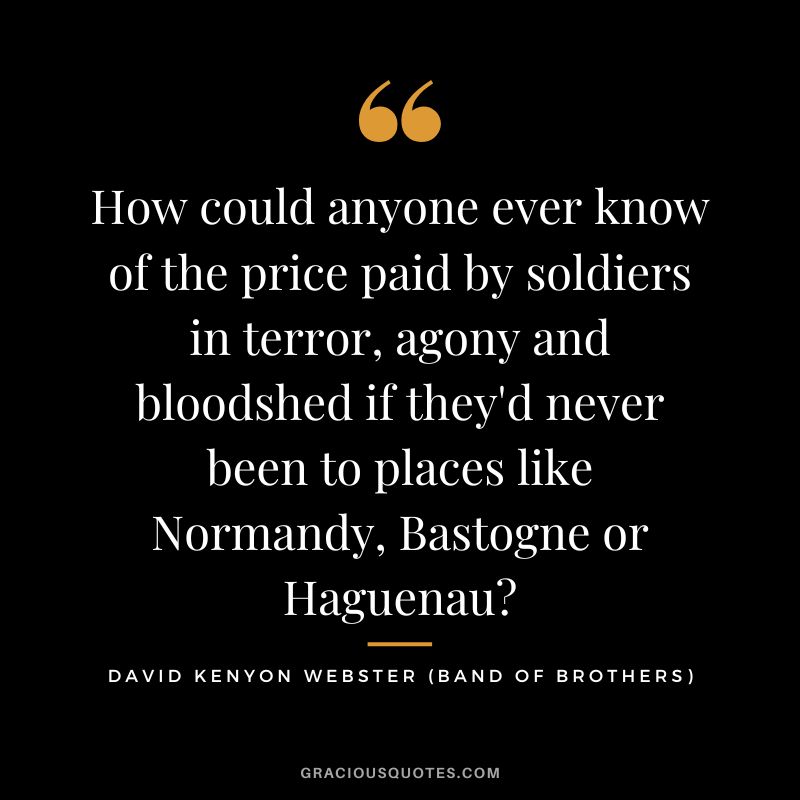 How could anyone ever know of the price paid by soldiers in terror, agony and bloodshed if they'd never been to places like Normandy, Bastogne or Haguenau - David Kenyon Webster