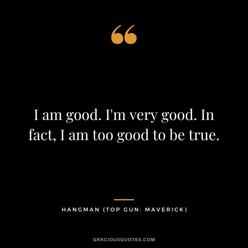 I am good. I'm very good. In fact, I am too good to be true. - Hangman