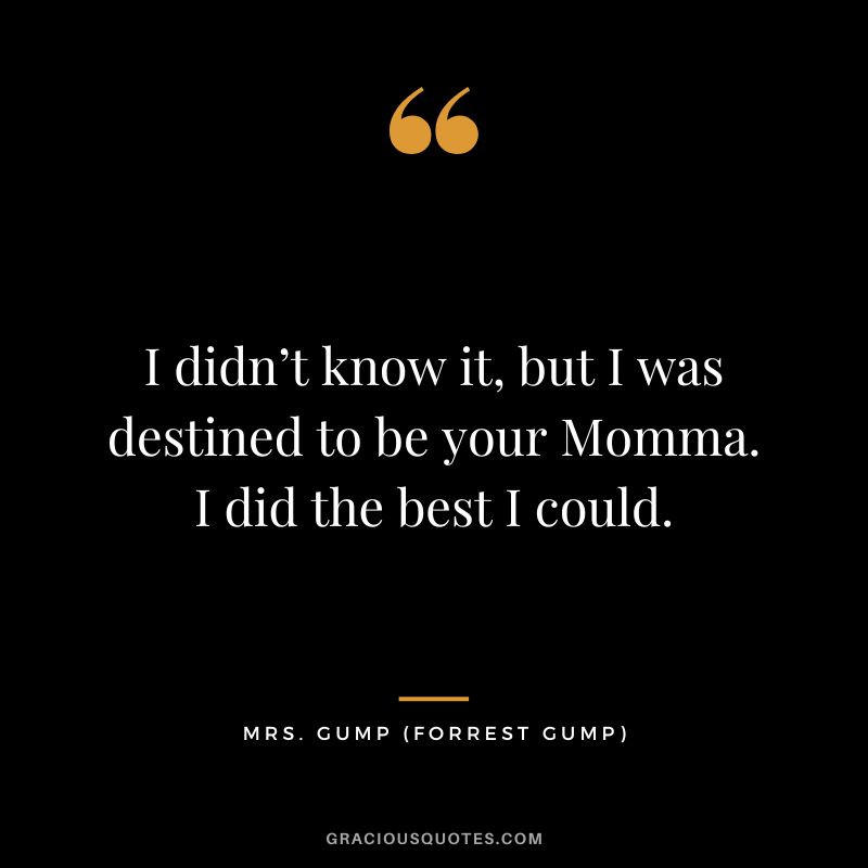 I didn’t know it, but I was destined to be your Momma. I did the best I could. - Mrs. Gump