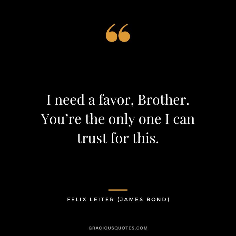 I need a favor, Brother. You’re the only one I can trust for this. - Felix Leiter