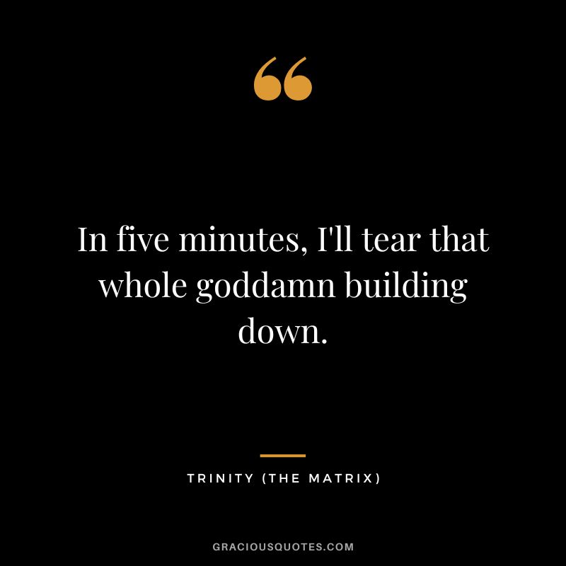 In five minutes, I'll tear that whole goddamn building down. - Trinity