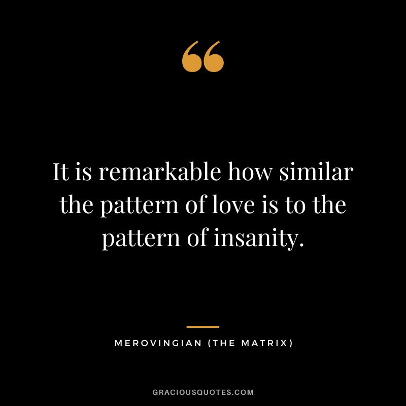 It is remarkable how similar the pattern of love is to the pattern of insanity. - Merovingian