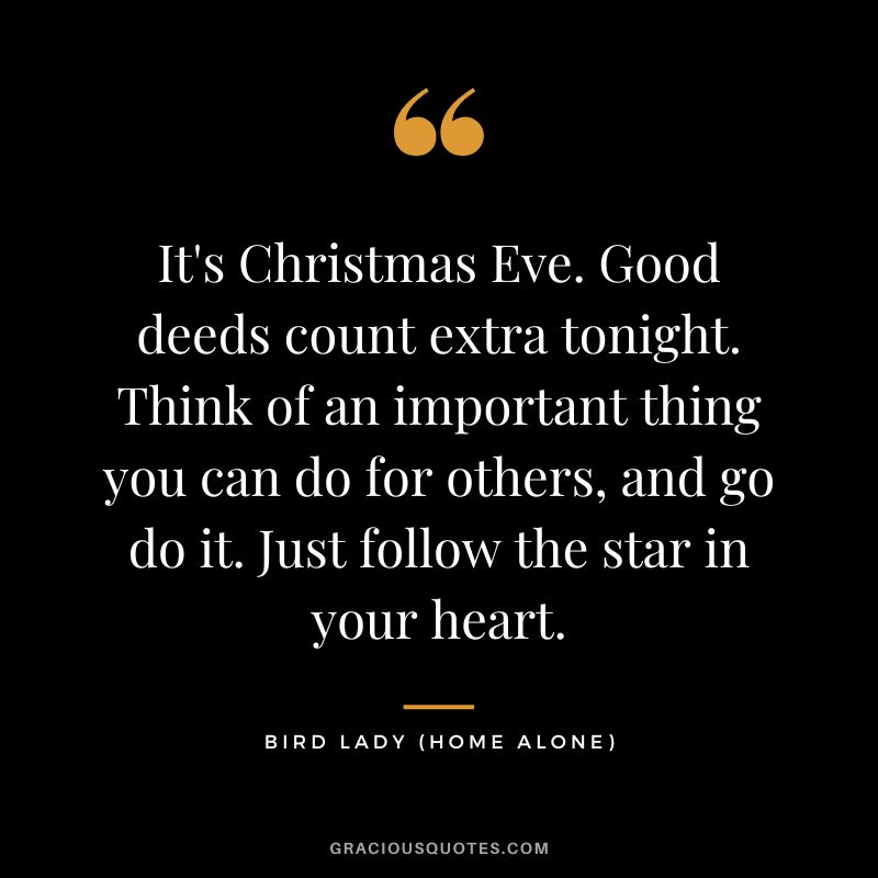 It's Christmas Eve. Good deeds count extra tonight. Think of an important thing you can do for others, and go do it. Just follow the star in your heart. - Bird Lady