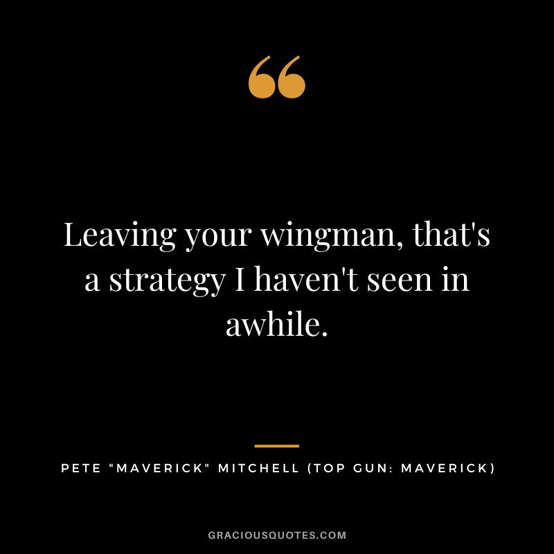 Leaving your wingman, that's a strategy I haven't seen in awhile. - Pete Maverick Mitchell