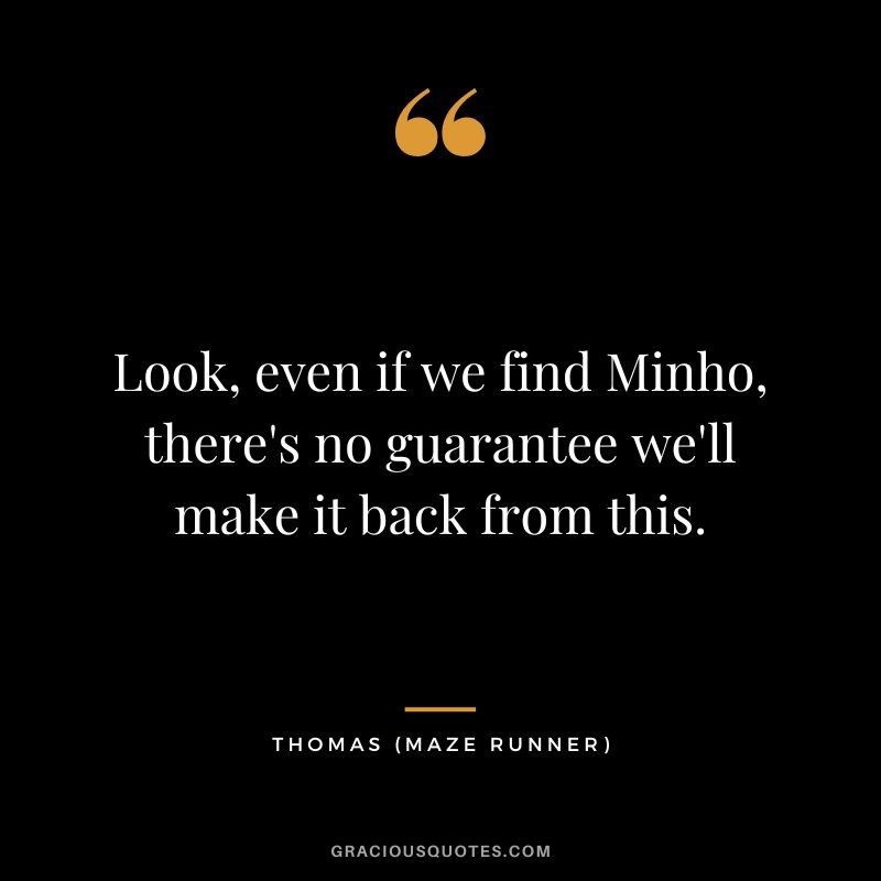 Look, even if we find Minho, there's no guarantee we'll make it back from this. - Thomas