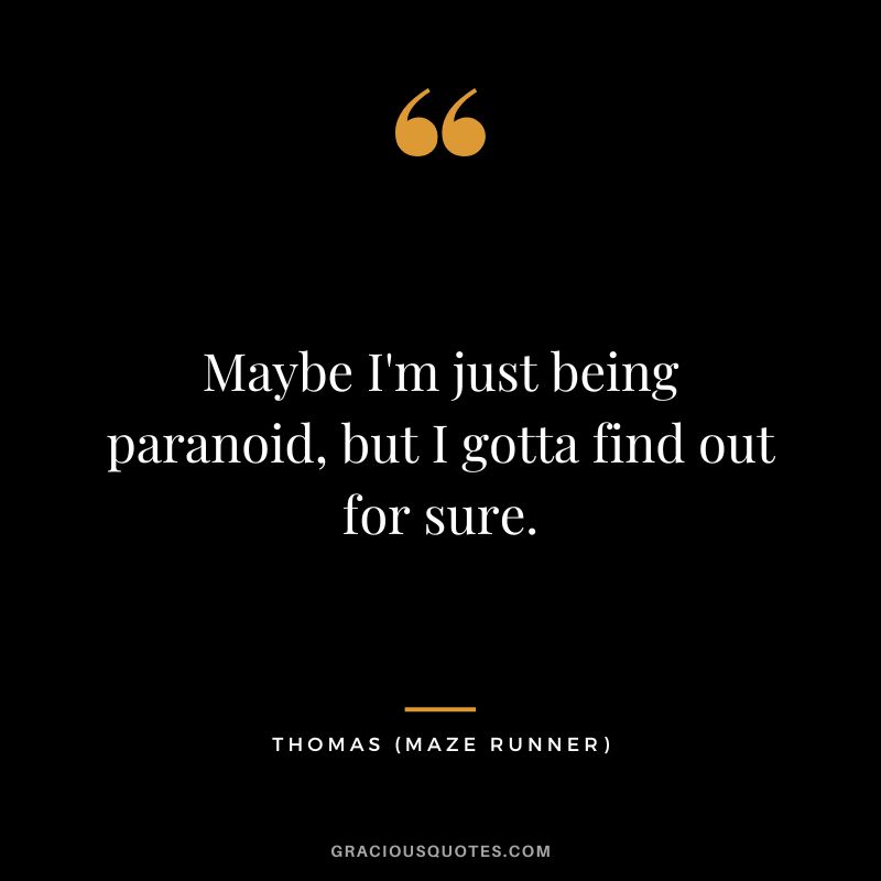 Maybe I'm just being paranoid, but I gotta find out for sure. - Thomas