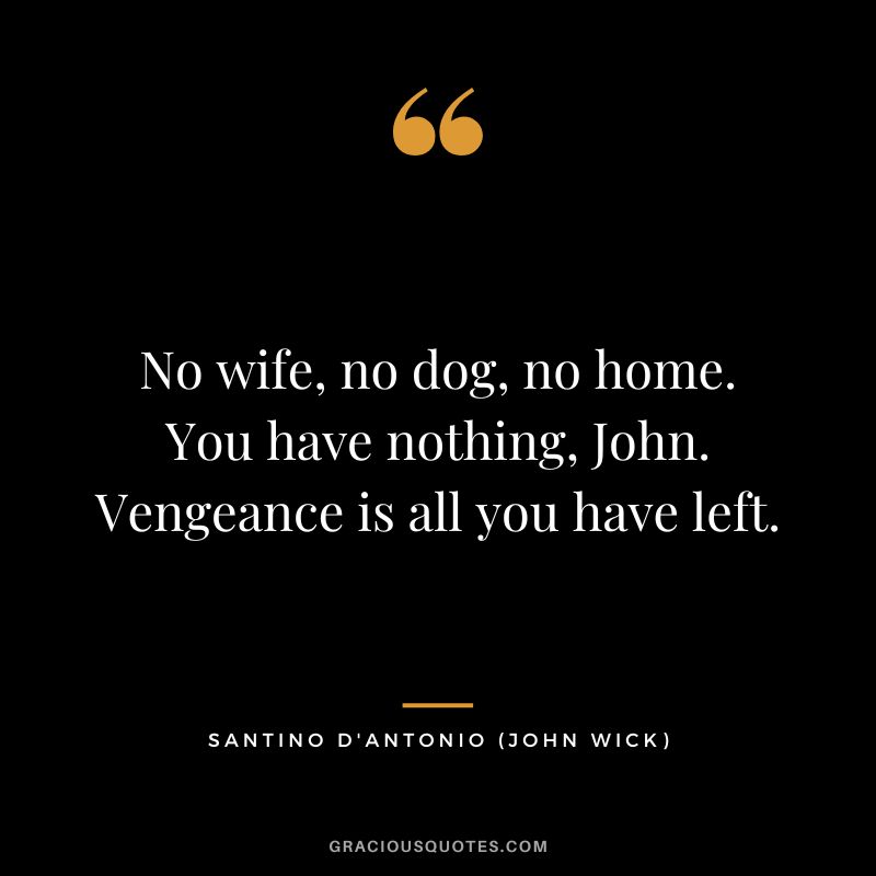 No wife, no dog, no home. You have nothing, John. Vengeance is all you have left. - Santino D'Antonio
