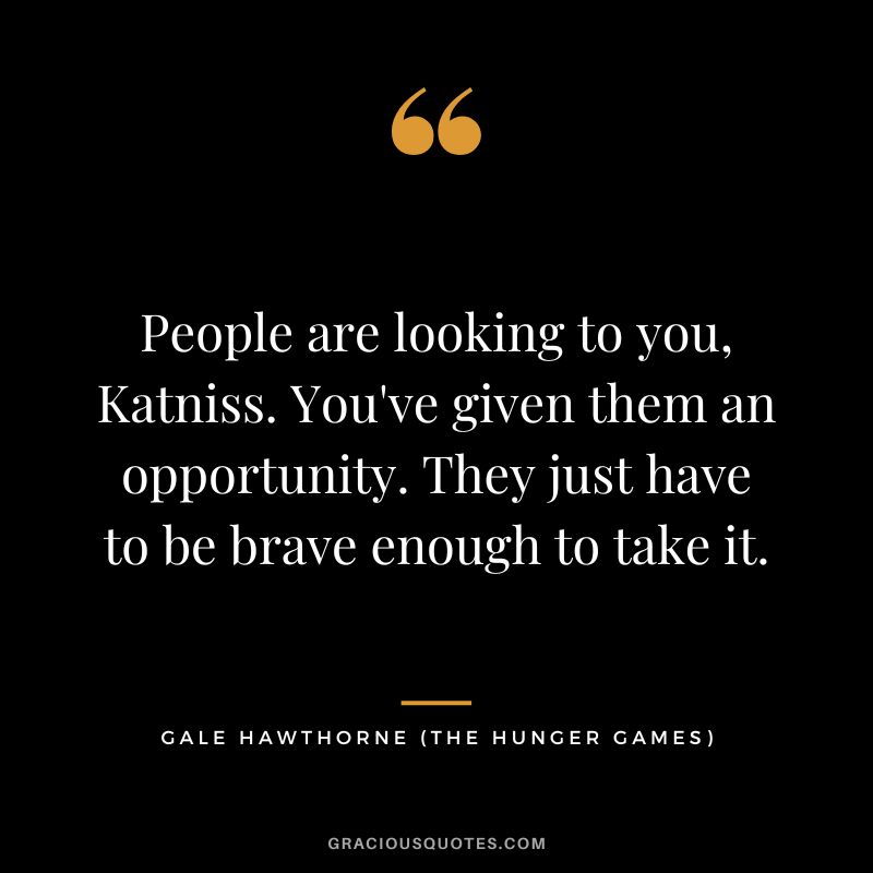 People are looking to you, Katniss. You've given them an opportunity. They just have to be brave enough to take it. - Gale Hawthorne