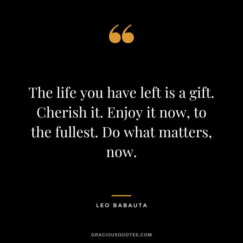 The life you have left is a gift. Cherish it. Enjoy it now, to the fullest. Do what matters, now. - Leo Babauta