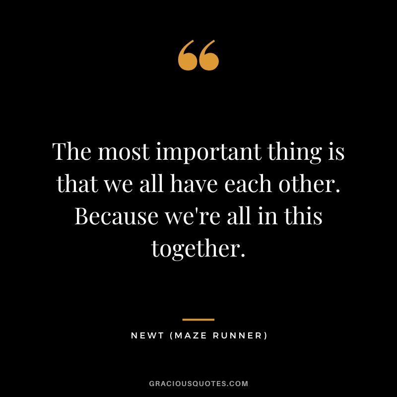 The most important thing is that we all have each other. Because we're all in this together. - Newt