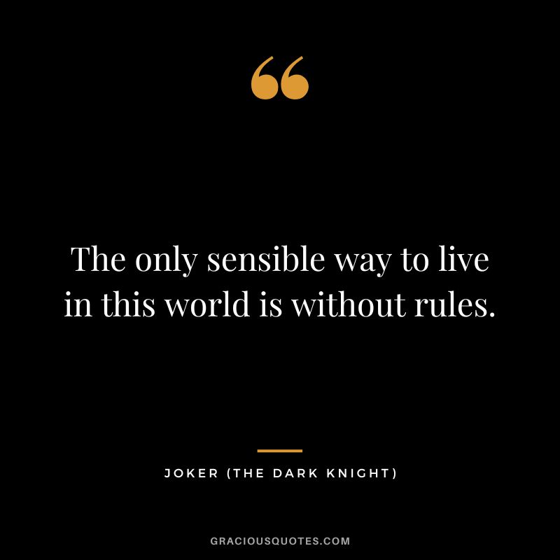 The only sensible way to live in this world is without rules. - Joker
