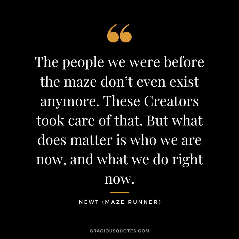 The people we were before the maze don’t even exist anymore. These Creators took care of that. But what does matter is who we are now, and what we do right now. - Newt