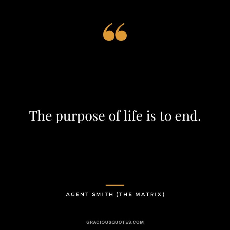 The purpose of life is to end. - Agent Smith