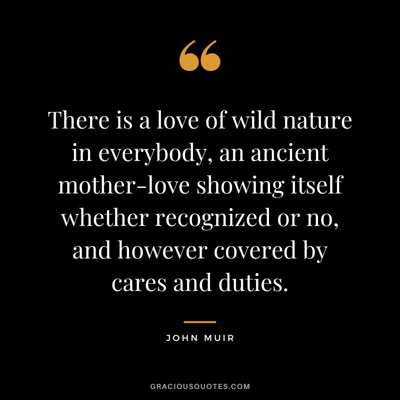 There is a love of wild nature in everybody, an ancient mother-love showing itself whether recognized or no, and however covered by cares and duties. - John Muir