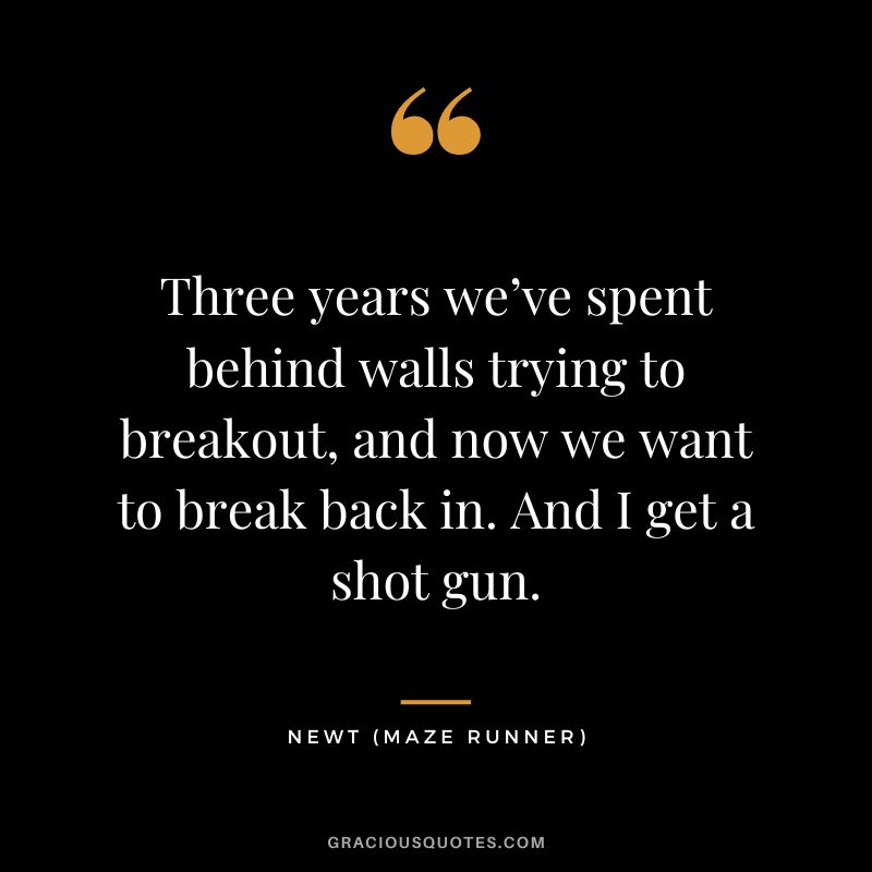 Three years we’ve spent behind walls trying to breakout, and now we want to break back in. And I get a shot gun. - Newt