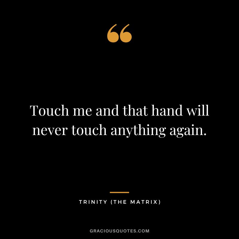 Touch me and that hand will never touch anything again. - Trinity