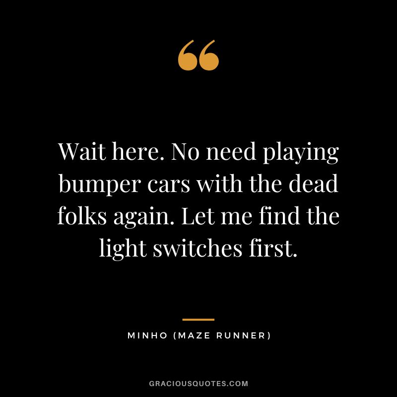 Wait here. No need playing bumper cars with the dead folks again. Let me find the light switches first. - Minho