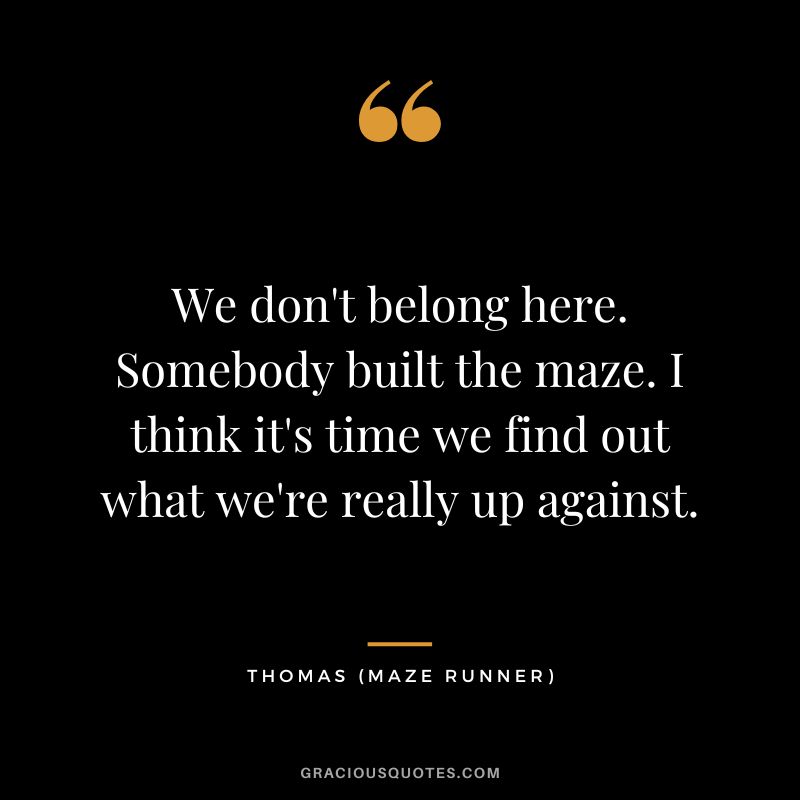 We don't belong here. Somebody built the maze. I think it's time we find out what we're really up against. - Thomas