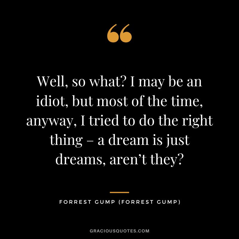 Well, so what I may be an idiot, but most of the time, anyway, I tried to do the right thing – a dream is just dreams, aren’t they - Forrest Gump