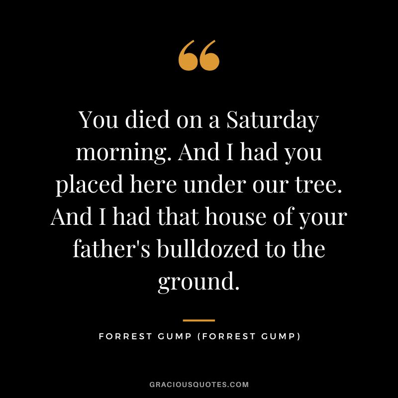 You died on a Saturday morning. And I had you placed here under our tree. And I had that house of your father's bulldozed to the ground. - Forrest Gump
