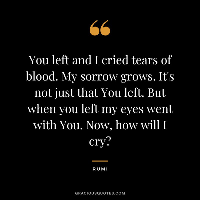 You left and I cried tears of blood. My sorrow grows. It's not just that You left. But when you left my eyes went with You. Now, how will I cry - Rumi