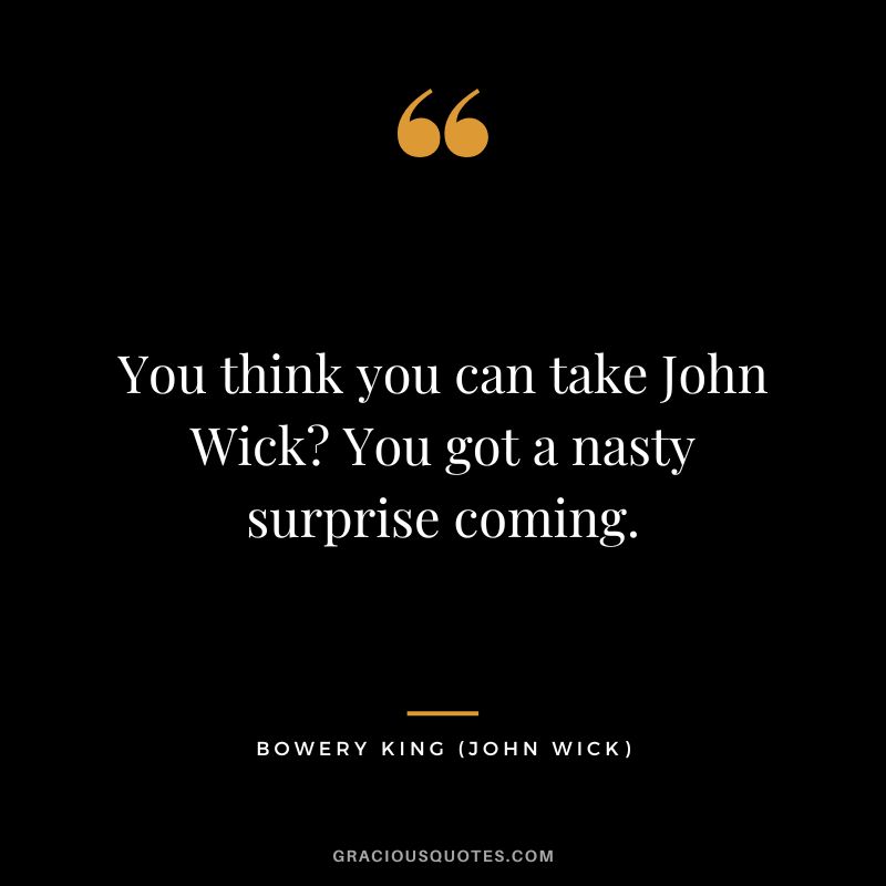 You think you can take John Wick You got a nasty surprise coming. - Bowery King