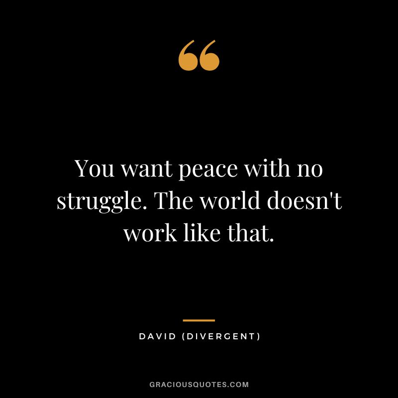 You want peace with no struggle. The world doesn't work like that. - David