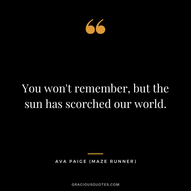 You won't remember, but the sun has scorched our world. - Ava Paige