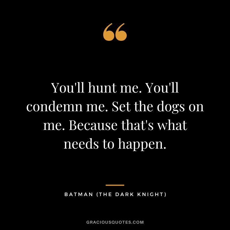 You'll hunt me. You'll condemn me. Set the dogs on me. Because that's what needs to happen. - Batman