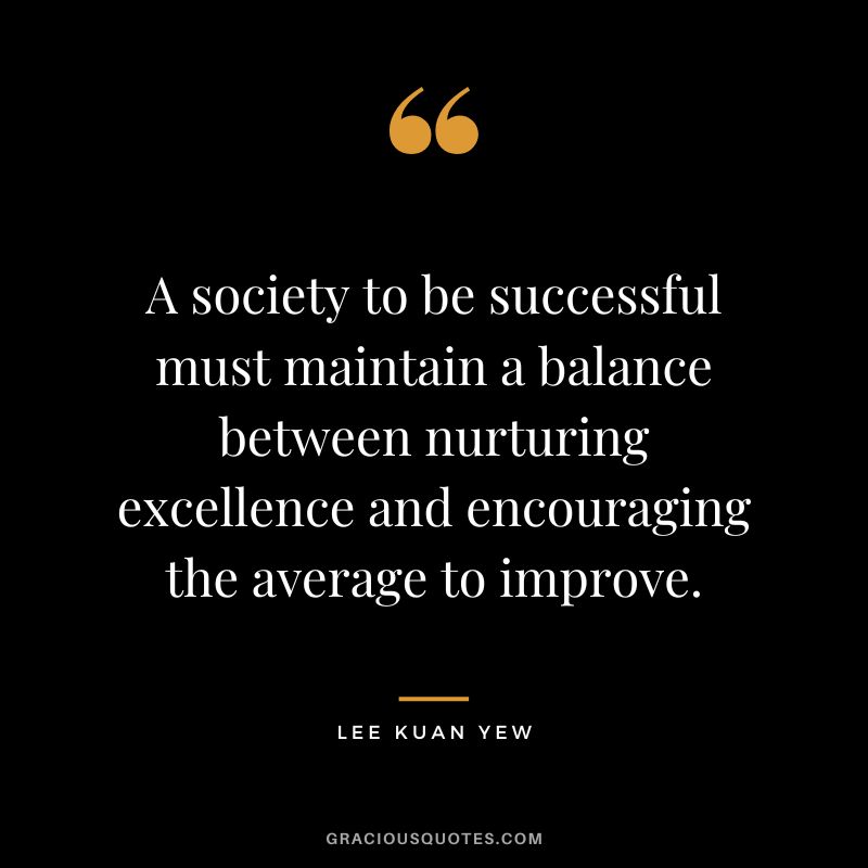 A society to be successful must maintain a balance between nurturing excellence and encouraging the average to improve.