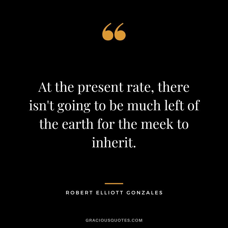 At the present rate, there isn't going to be much left of the earth for the meek to inherit. - Robert Elliott Gonzales