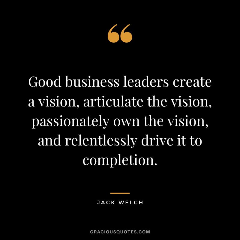 Good business leaders create a vision, articulate the vision, passionately own the vision, and relentlessly drive it to completion. - Jack Welch