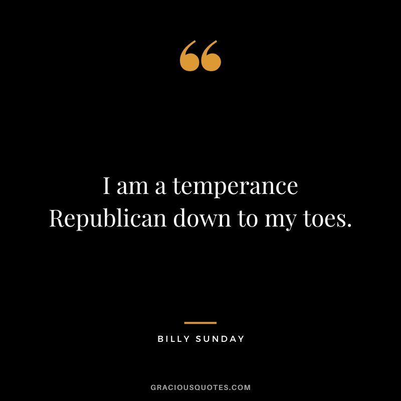 I am a temperance Republican down to my toes. - Billy Sunday