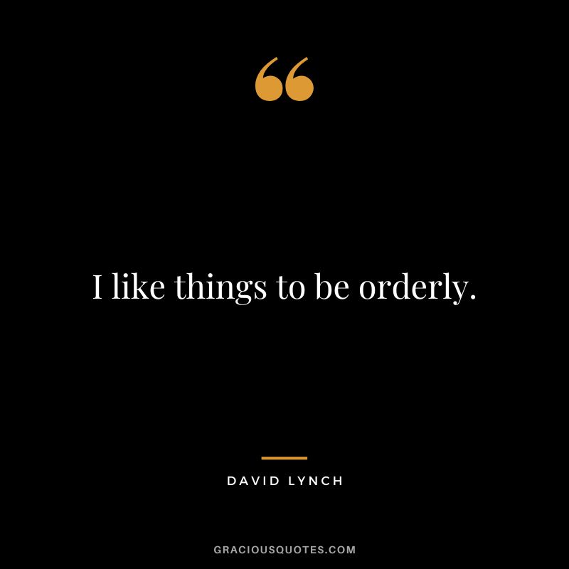 I like things to be orderly. - David Lynch
